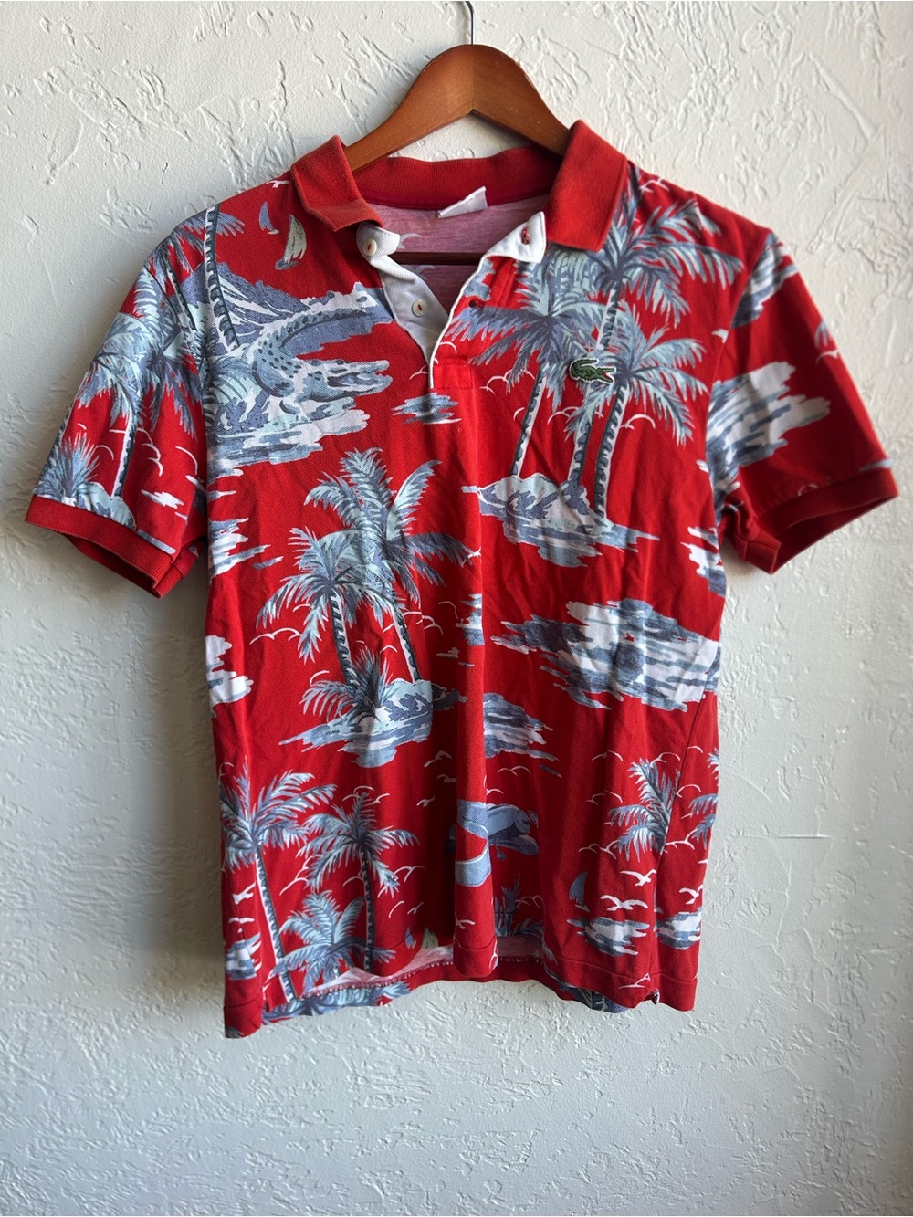 Lacoste live Red Hawaiian tropical Print Polo Shirt